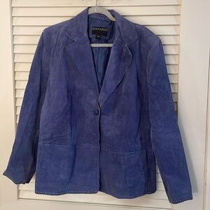 BERNARDO Blue Suede Zig Zag Cut Out Leather Lined Jacket Size XL